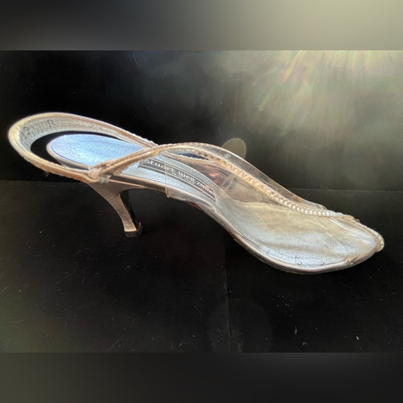 STUART WEITZMAN Clear Peep Toe Sling Back Silver Vintage Heels - Picture 7 of 15